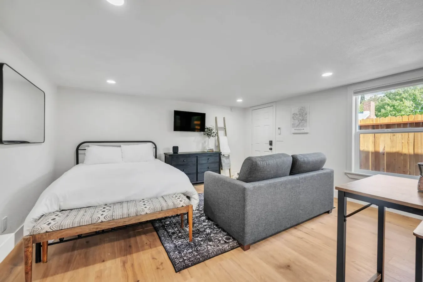 Queen bed and sofa