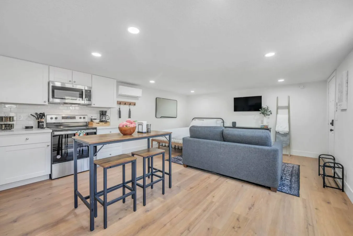 Studio living area and kitchen